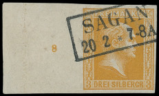 Markenausgaben
Preussen
1857, 3 Silbergroschen glatter Grund, dunkelgelblichorange, enorm farbtief und allseits breitrandig geschnitten, mit extrem ...