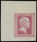 Markenausgaben
Preussen
1. Nachdruck: 1857/64, Ausgabe mit glattem Grund, jedoch nur mit einem Punkt hinter SILBERGR., 1 Silbergroschen karmin, 2 Si...