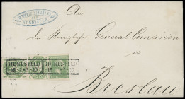 Markenausgaben
Preussen
1858/61, 4 Pfennig gegitterter Grund, Kabinettstück, mit zweimal Wappenausgabe 4 Pfennige durchstochen (einmal Eckfehler), m...