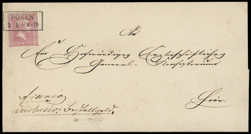 Markenausgaben
Preussen
1858, 1 Silbergroschen gegitterter Grund, rosa, farbfr...