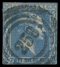 Markenausgaben
Preussen
1858, 2 Silbergroschen gegitterter Grund, drei Exemplare in leicht unterschiedlichen Nuancen, je farbfrisch, jedoch untersch...