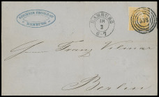 Markenausgaben
Preussen
1858, 3 Silbergroschen gegitterter Grund, gelb (helle Nuance), allseits noch voll- bis breitrandig geschnitten, mit recht sa...