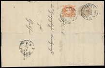 Markenausgaben
Preussen
1861, Wappenausgabe: 6 Pfennig orange und 3 Silbergroschen braun, mit Thurn und Taxis-K1 „WALTERSHAUSEN 21 10 1867“ auf Insi...