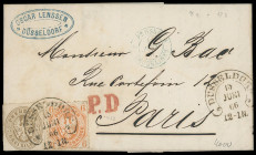 Markenausgaben
Preussen
1861, Wappenausgabe: 6 Pfennige orange in Kombination mit 3 Silbergroschen ocker (winzig über den Rand geklebt), mit sauber ...