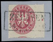 Markenausgaben
Preussen
1861, Wappenausgabe: 1 Silbergroschen rosa, rechtes Randstück mit Reihenzähler "8" auf Luxus-Briefstück mit zentral aufrecht...