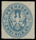 Markenausgaben
Preussen
1862, Wappenausgabe: 2 Silbergroschen, seltene Farbe preußischblau, ungebraucht mit sauber gefalztem Originalgummi (leichter...
