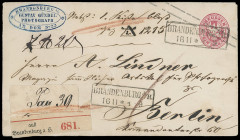 Ganzsachen
Preussen
1863, 1 Silbergroschen Ganzsachen-Kuvert mit sauberen Ra2 „BRANDENBURG 16 11“ als unterfrankierter 1 Silbergroschen-Paketbegleit...