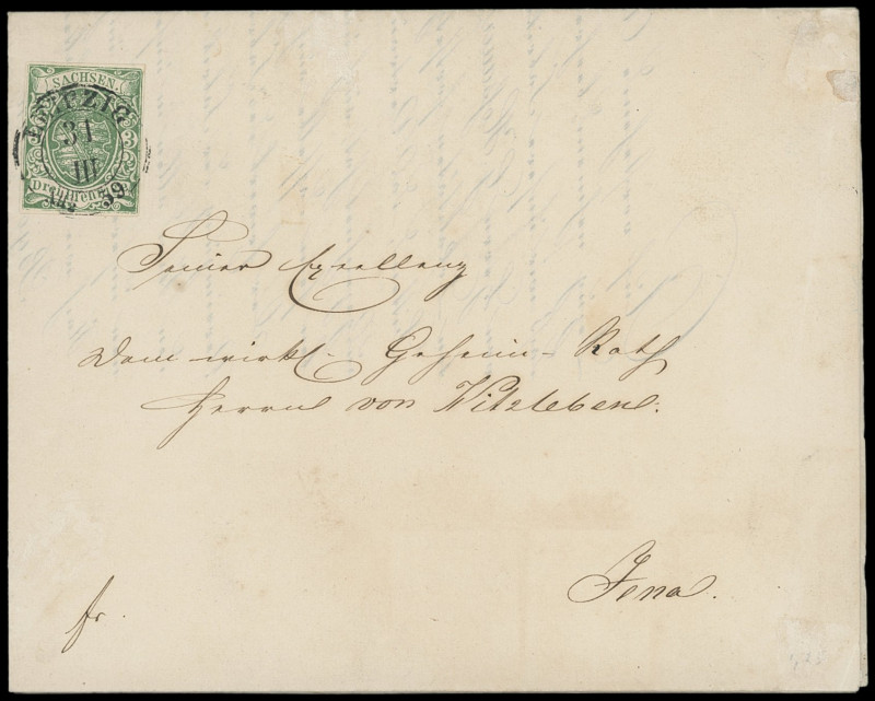 Markenausgaben
Sachsen
1851, 3 Pfennige geschnitten, spätere Auflage, farbfris...