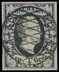 Markenausgaben
Sachsen
1851, König Friedrich August: 1/2 Neugroschen, allseits gleichmäßig breitrandiges Luxusstück mit zentrischem Vollgitterstempe...