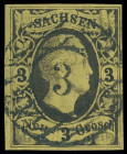 Markenausgaben
Sachsen
1851, König Friedrich August: 3 Neugroschen, zwei Kabinettstücke mit idealen NS "2" und "3". Sehr schön.