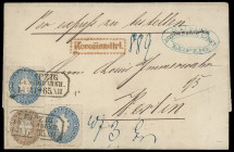 Markenausgaben
Sachsen
1863, Wappenausgabe: zweimal 2 Neugroschen blau und 3 Ngr. braun, drei farbfrische Kabinettstücke, mit sauber und gerade aufg...