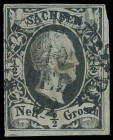 Stempel
Sachsen
"FRANKENBERG 10.FEB 52" sehr seltener Ort-Stempel in Sondertype ohne Außenring, sauber, zentrisch und gerade auf 1/2 Neugroschen Kön...
