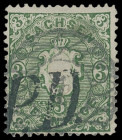 Stempel
Sachsen
"PD" und "FRANCO“ als zusätzliche Transit-Stempel auf Wappenausgabe 3 Pfennig grün und 1/2 Neugroschen orange, je mit zentrischen NS...