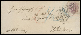 Markenausgaben
Schleswig-Holstein
1865, 1 1/4 Schilling HERZOGTH. SCHLESWIG, recht farbfrisches, aber leicht ramponiertes Exemplar, mit gerade aufge...