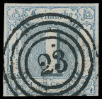 Markenausgaben
Thurn und Taxis
1860, 1 Silbergroschen preußischblau, sehr farbfrisch (mit hervorragend sichtbarem Buchdruck) und allseits gleichmäßi...