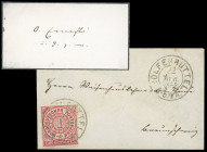 Markenausgaben
Norddeutscher Postbezirk
1868, 1 Groschen rot durchstochen, mit sauber und gerade aufgesetztem K2 "WOLFENBÜTTEL 22 Apr. 1868“ auf Kle...