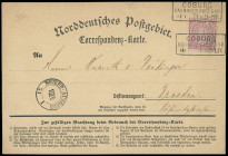 Markenausgaben
Norddeutscher Postbezirk
1869, 1 Groschen gezähnt, mit idealem Ra3 "COBURG BAHNHOFS-POST-EXP. 30 1 71" Auf Correspondenz-Karte. Ausge...