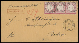 Brustschilde
Deutsches Reich
1872, Kleiner Brustschild: 1 Groschen karmin, farbfrischer waaegrechter Dreierstreifen vom unteren Bogenrand, mit recht...