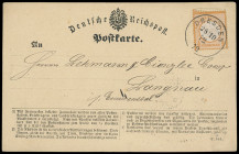 Brustschilde
Deutsches Reich
1872, Kleiner Brustschild: 1/2 Groschen orange, Kabinettstück mit sehr sauberem K1 "DRESDEN 28 10 72“ auf Postkarten-Fo...