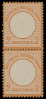 Brustschilde
Deutsches Reich
1872, Kleiner Brustschild: 2 Kreuzer orange, farbfrisches, überdurchschnittlich gezähntes senkrechtes Kabinett-Paar, da...