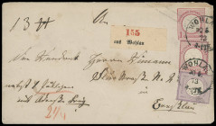 Brustschilde
Deutsches Reich
1872, Großer Brustschild: 1/4 Groschen (kurzer Zahn) und 1 Groschen auf 1 Groschen Ganzsachen-Kuvert mit K1 "WOHLAU 30 ...