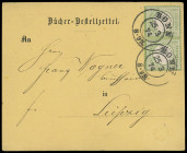 Brustschilde
Deutsches Reich
1872, Großer Brustschild: 1/3 Groschen, farbfrisches waagerechtes Kabinett-Paar auf gelbem "Bücher-Bestellzettel" von „...