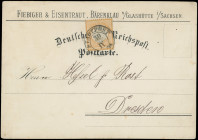 Brustschilde
Deutsches Reich
1872, Großer Brustschild: 1/2 Groschen orange, Prachtstück mit zentrisch aufgesetztem Sachsen-K2 "STADTPOST 30/IX 74", ...