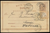 Brustschilde
Deutsches Reich
1872, Großer Brustschild: 1/2 Groschen orange auf 1/2 Groschen Ganzsachen-Karte mit sehr sauber aufgesetzten K2 „LEIPZI...
