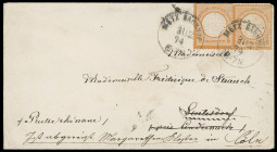 Brustschilde
Deutsches Reich
1872, Großer Brustschild: 1/2 Groschen orange, zwei Einzelwerte mit leichten Zahnfehlern durch Randklebung, mit K1 „MET...