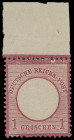 Brustschilde
Deutsches Reich
1872, Großer Brustschild: 1 Groschen karmin, üblich gezähntes Oberrandstück, postfrisch ohne Signaturen, Pracht. Mi. 30...