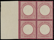 Brustschilde
Deutsches Reich
1872, Großer Brustschild: 1 Groschen karmin, farbfrischer und gut gezähnter Viererblock mit breitem linken Bogenrand, p...