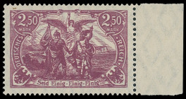 Germania
Deutsches Reich
1920, 2,50 Mark bräunlichlila (rotlila), Abart: Doppeldruck, überdurchschnittlich zentriertes, rechtes Randstück, postfrisc...