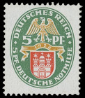 Weimarer Republik
Deutsches Reich
1928, 5 + 5 Pf Deutsche Nothilfe mit stehendem Wasserzeichen, die sehr seltene Wasserzeichenvariante mit Originalg...