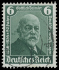 Drittes Reich
Deutsches Reich
1936, 6 Pf Gottlieb Daimler mit dem beliebten Plattenfehler: "Anlasserkurbel an Daimlers Ohr" sauber gestempelt, unsig...