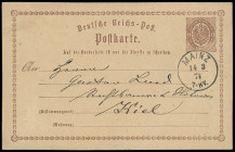Ganzsachen
Deutsches Reich
1872/74, 1/2 Groschen Ganzsachen-Karten, zwei "normale" Groschenkarten (also keine Antwortkarten!) im Kreuzergebiet verwe...