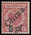 Deutsche Post in China
Deutsche Kolonien
1900, "5 pf auf 10 Pfg." Aushilfs-Ausgabe von Futschau, postfrisches Stück der seltenen Marke mit geringer ...