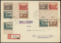 Thüringen
Deutschland nach 1945
1946, Wiederaufbau zerstörter Brücken in Thüringen, vier verschiedene Zusammendrucke zusammen mit Unterrandstück Mi....