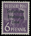 SBZ
Deutschland nach 1945
1948, 6 Pf Pflanzer dunkelgrauviolett, die seltene Farbe in tadellos postfrischer Erhaltung, geprüft Weigelt BPP mit Tiefs...