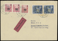 DDR
Deutschland nach 1945
1954, 20 auf 24 Pfennig, Propaganda-Fälschung mit Inschrift ""BERLIN STALINALLEE / STRASSE DES 17. JUNI / UNDEUTSCHE UNDEM...