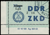 DDR
Deutschland nach 1945
1964, Laufkontrollzettel für die Vereinigung Volkseigener Betriebe (VBB) mit schwarzen Kontrollnummern und entweder ohne o...