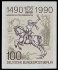 Berlin
Deutschland nach 1945
1990, 500 Jahre internationale Postverbindungen in Europa ungezähnt, seltene Abart in allseits breitrandiger und tadell...