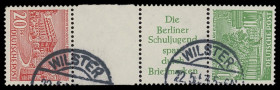 Berlin - Zusammendrucke
Deutschland nach 1945
1952, Berliner Bauten, die beiden senkrechten Kehrzusammendrucke mit Zwischensteg in sauber gestempelt...