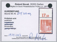 Bizone
Deutschland nach 1945
1948, 25 Pfennig Bauten in der besten Type II der engen Zähnung, tadellos postfrisches Oberrandstück und auch im Rand p...