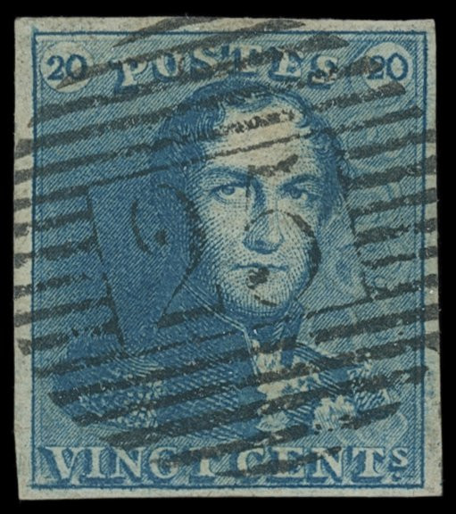 Belgien (Belgique, België)
Europa
1849, 20 Centimes Epaulette blau, vier Kabin...