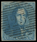 Belgien (Belgique, België)
Europa
1849, 20 Centimes Epaulette blau, vier Kabinett/Luxus-Stücke der "Platte I und II", teils unterschiedliche Nuancen...