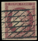 Frankreich
Europa
1849, 1 Franc Ceres, karmin, allseits voll bis breitrandiges Kabinettstück mit linkem Bogenrand und sauberer Entwertung. Signatur ...