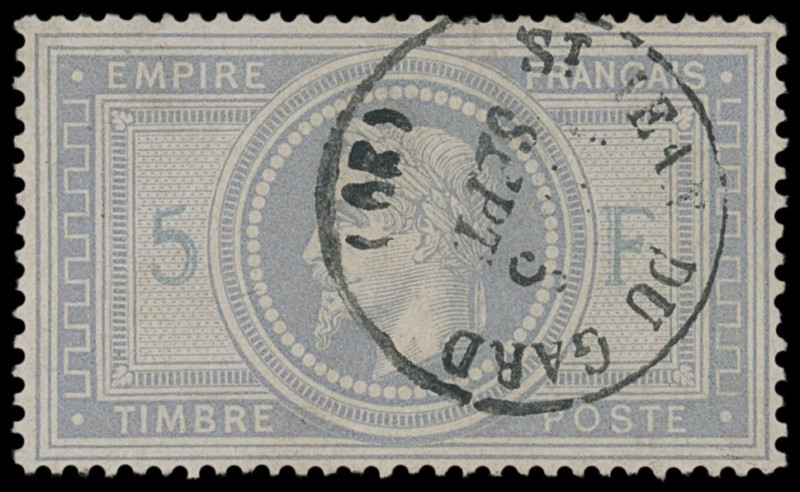 Frankreich
Europa
1869, 5 Francs graublau, farbfrisch und gut gezähnt, jedoch ...