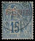 Benin
Europa
1892, 15 Centimes Allegorie hellblau mit rotem Handstempelaufdruck BENIN, sauber gestempeltes Prachtstück. Signatur Köhler, Mi. 100