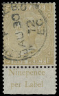 Großbritanien
Europa
1867, 9d gelbbraun, Platte 4, mit Bogenrand unten mit Teil der Inschrift "Ninepence per Label" (winzig verkürzte Zähne rechts),...