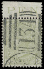 Großbritanien
Europa
1877, 4d lebhaftoliv, Platte 16, mit Bogenrand oben mit teil der Inschrift "PEN(CE)", mit sehr sauber aufgesetztem NS "134" (CL...